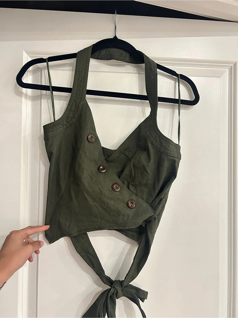 New Moon River Olive Halter Wrap Top XS